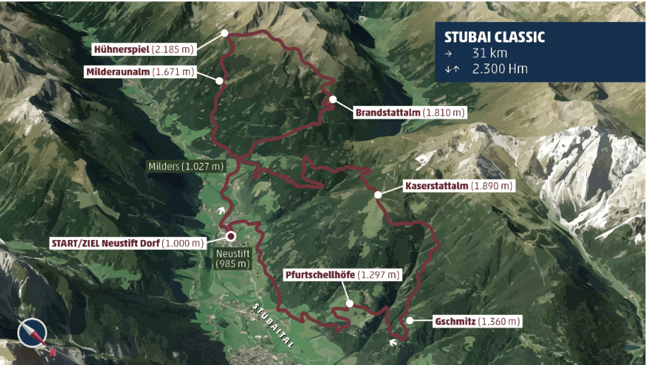 Streckenkarte Stubai Classic beim Stubai Ultratrail