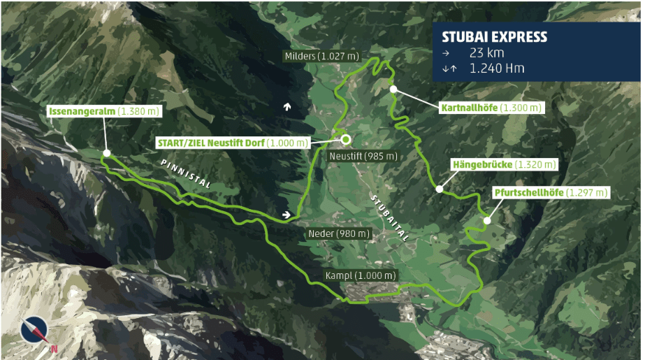 Streckenkarte Stubai Express beim Stubai Ultratrail