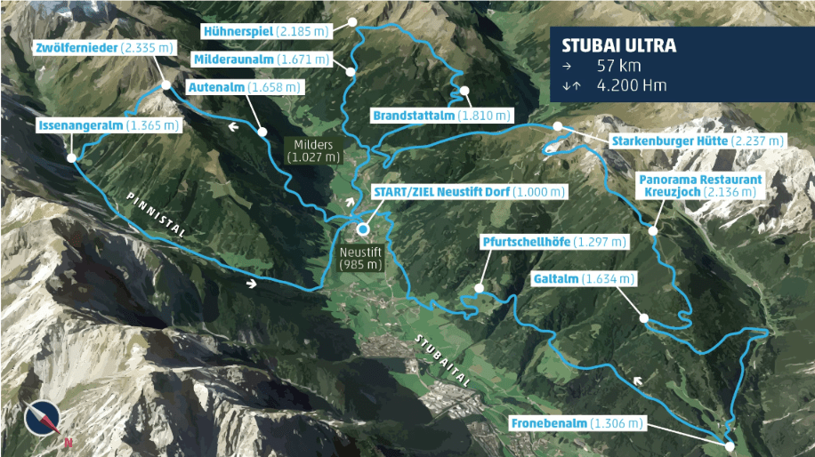 Streckenkarte Stubai Ultra beim Stubai Ultratrail