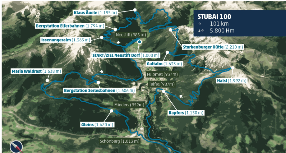 Streckenkarte Stubai 100 beim Stubai Ultratrail